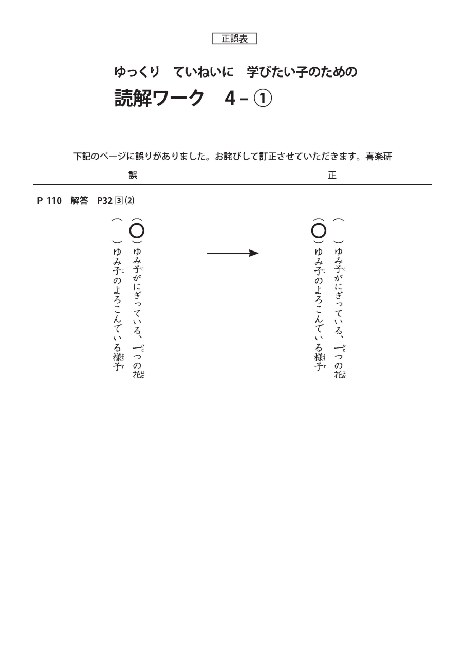 正誤表　読解ワーク4-①