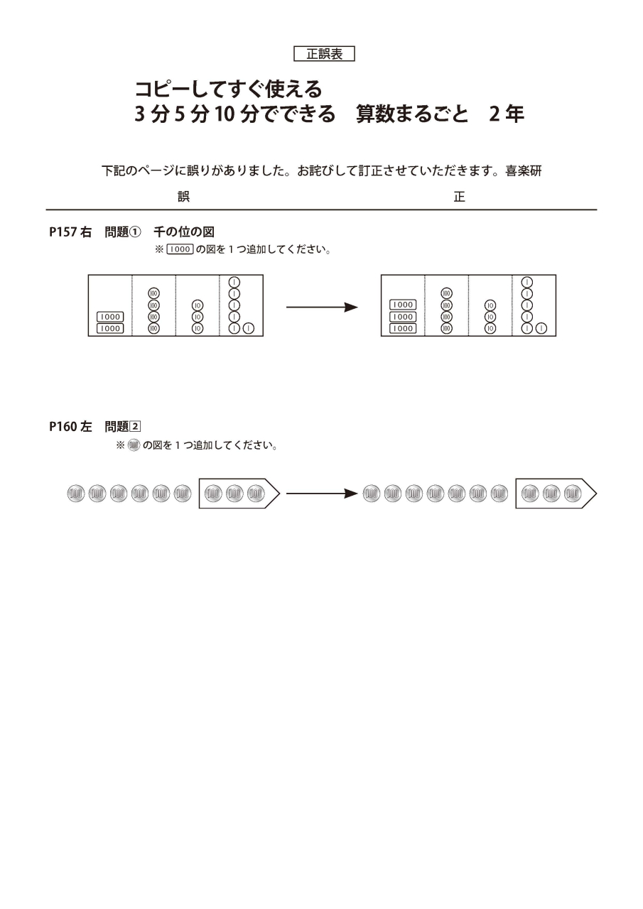 正誤表　「3分5分10分でできる 算数まるごと」 2年