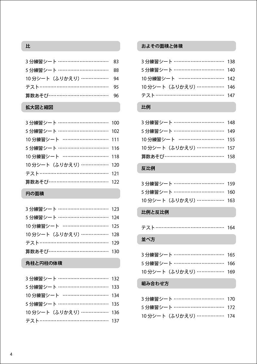 目次　「3分5分10分でできる 算数まるごと」 6年_2